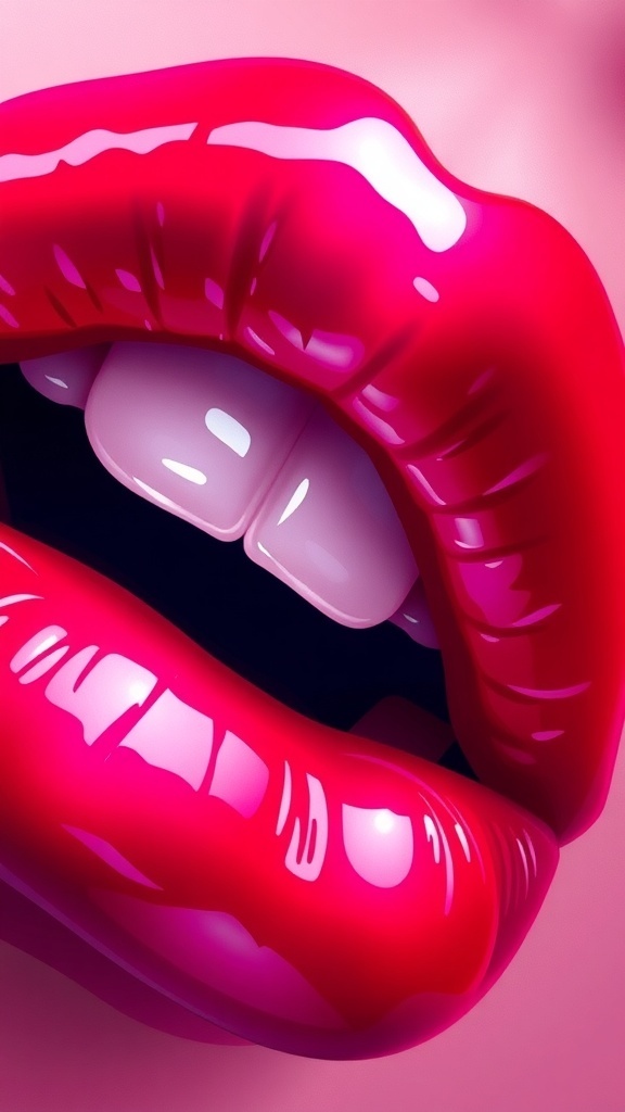 Juicy Lips Digital Art Tutorial with Ibis Paint X Digital painting of juicy red lips with glossy highlights and shadows.